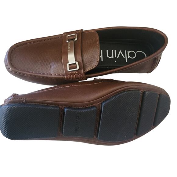 Calvin Klein Men\'s Maddox Brown Leather Loafers Size 10.5
